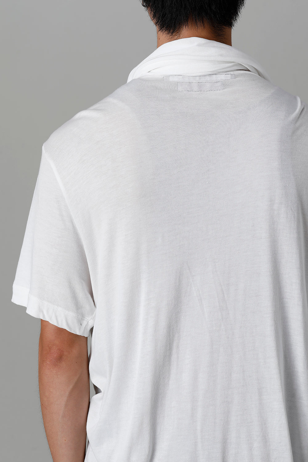 Cotton/Cupro Jersey Drape Neck Short Sleeve T-Shirt Off White