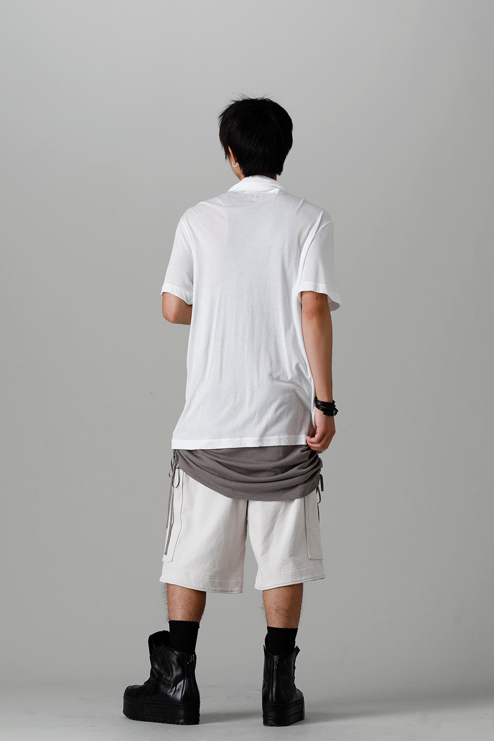 Cotton/Cupro Jersey Drape Neck Short Sleeve T-Shirt Off White