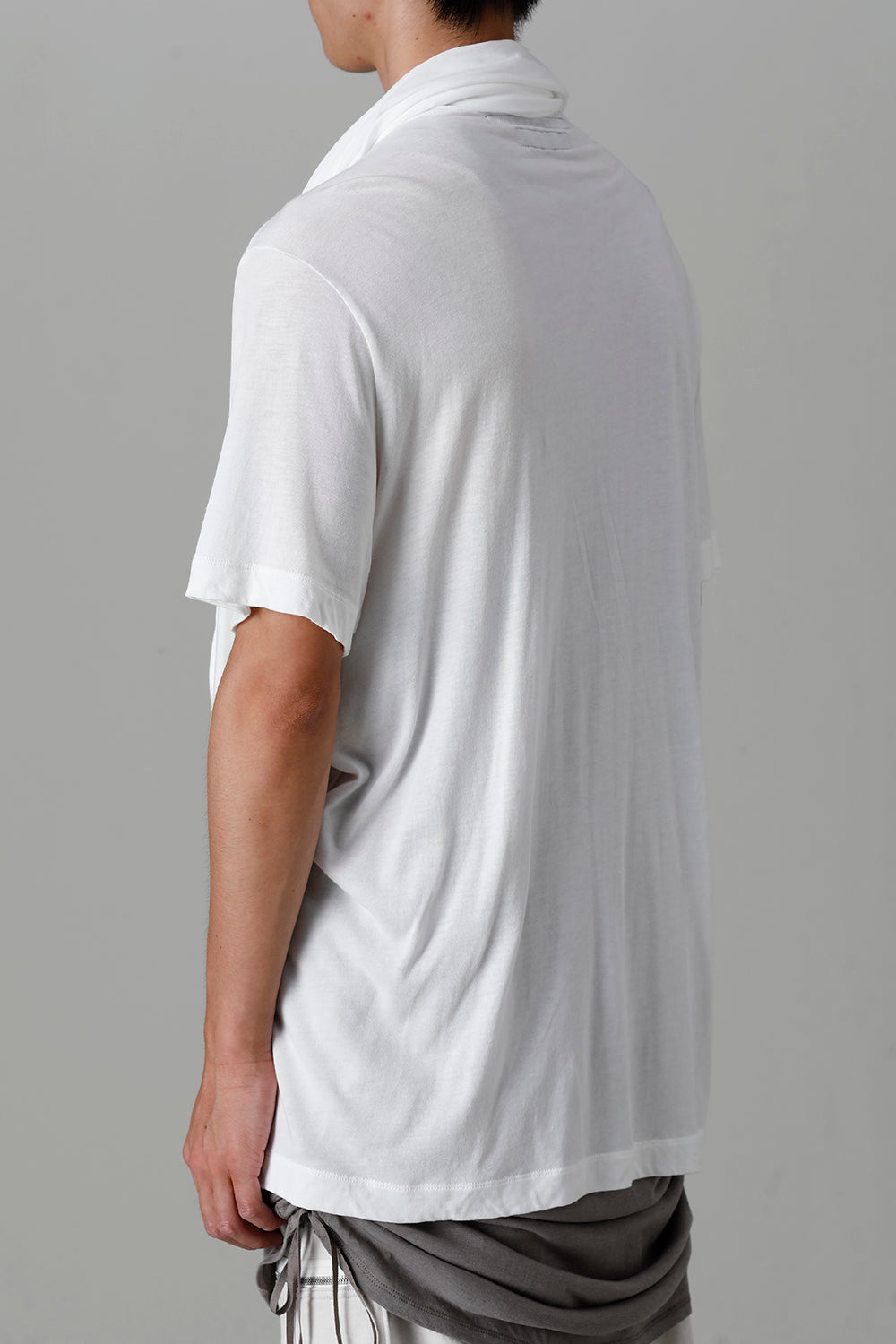 Cotton/Cupro Jersey Drape Neck Short Sleeve T-Shirt Off White