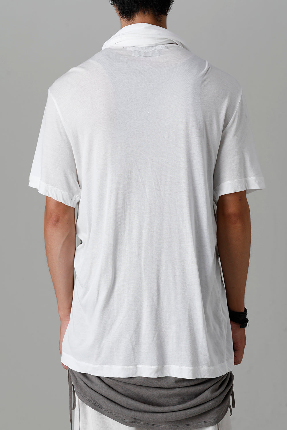 Cotton/Cupro Jersey Drape Neck Short Sleeve T-Shirt Off White