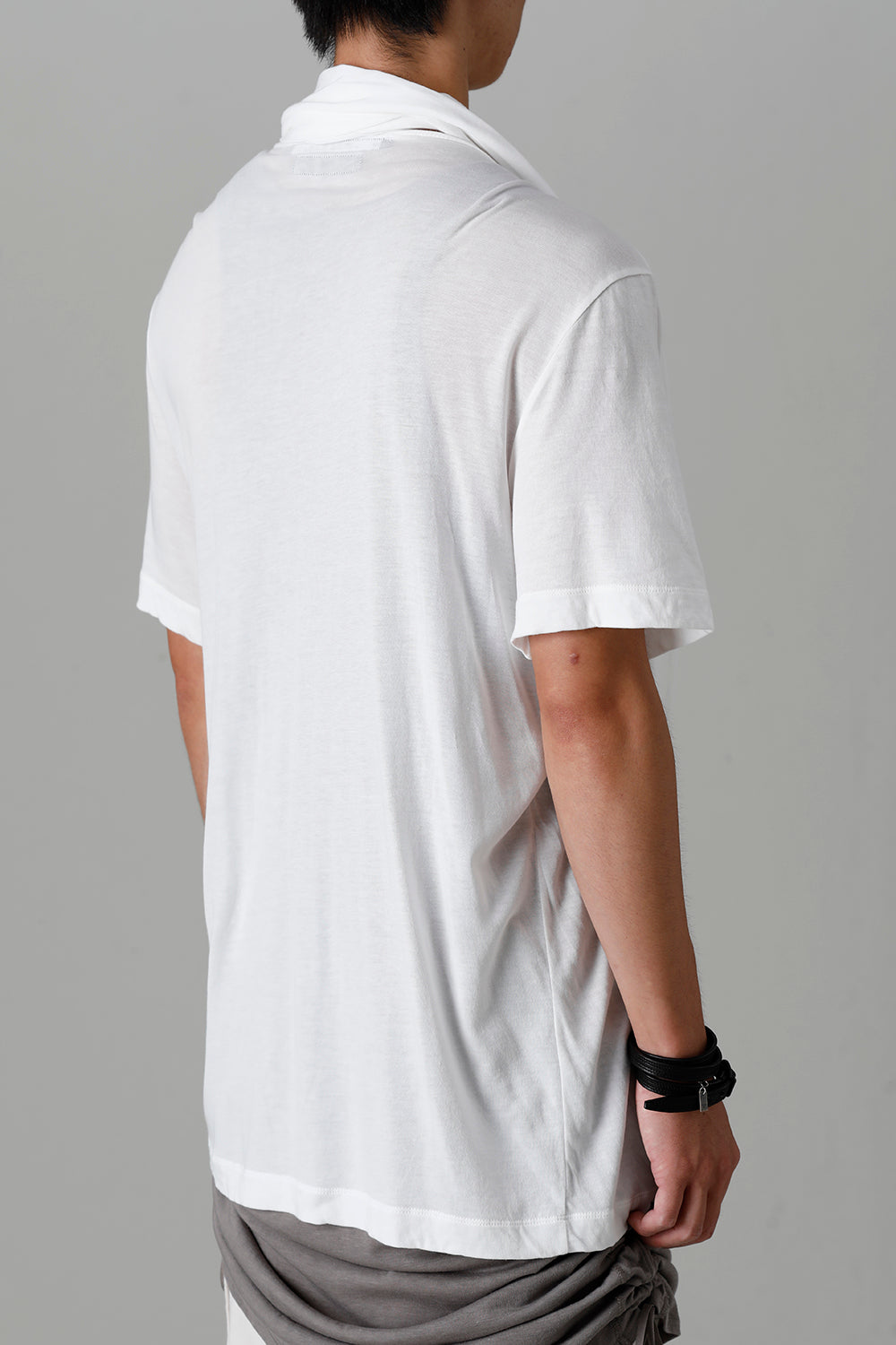 Cotton/Cupro Jersey Drape Neck Short Sleeve T-Shirt Off White