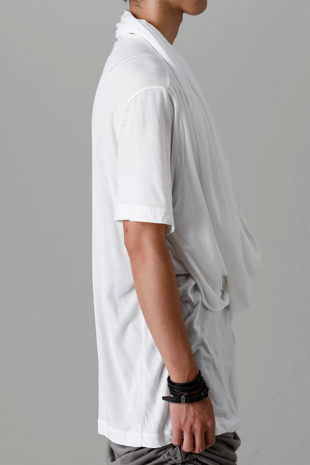 Cotton/Cupro Jersey Drape Neck Short Sleeve T-Shirt Off White