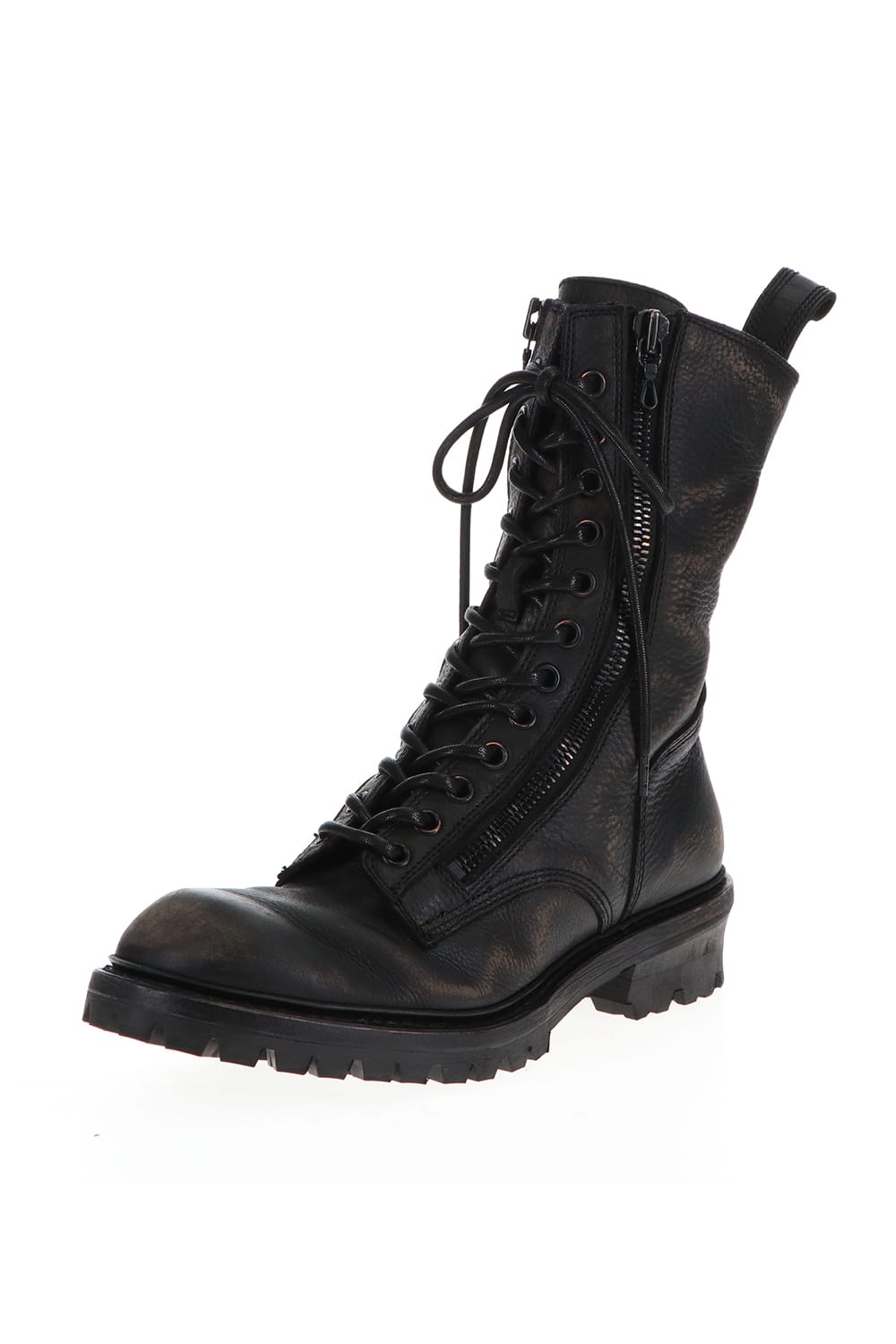 Cow Skin Damege Lace Up Boots