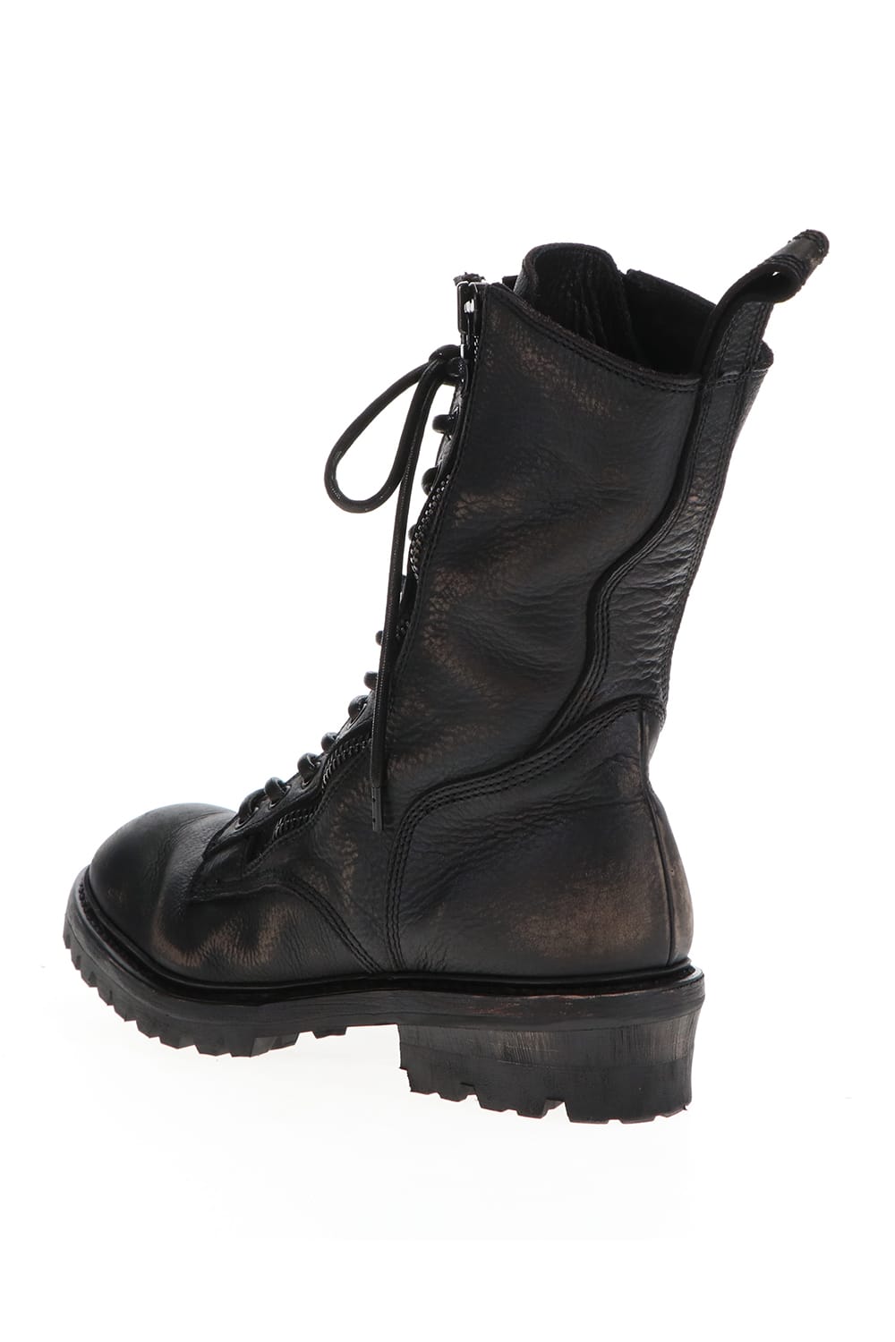 Cow Skin Damege Lace Up Boots