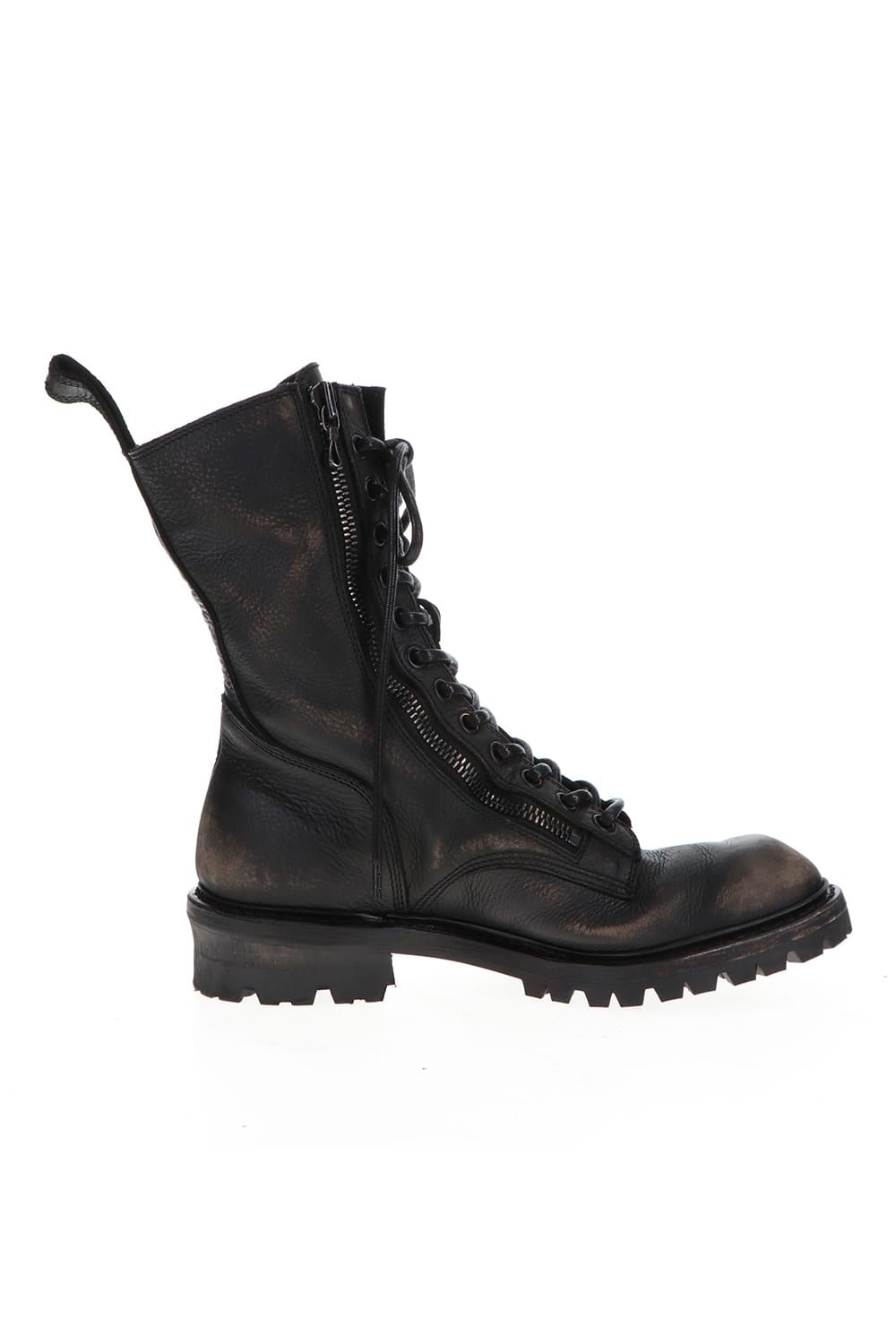 Cow Skin Damege Lace Up Boots