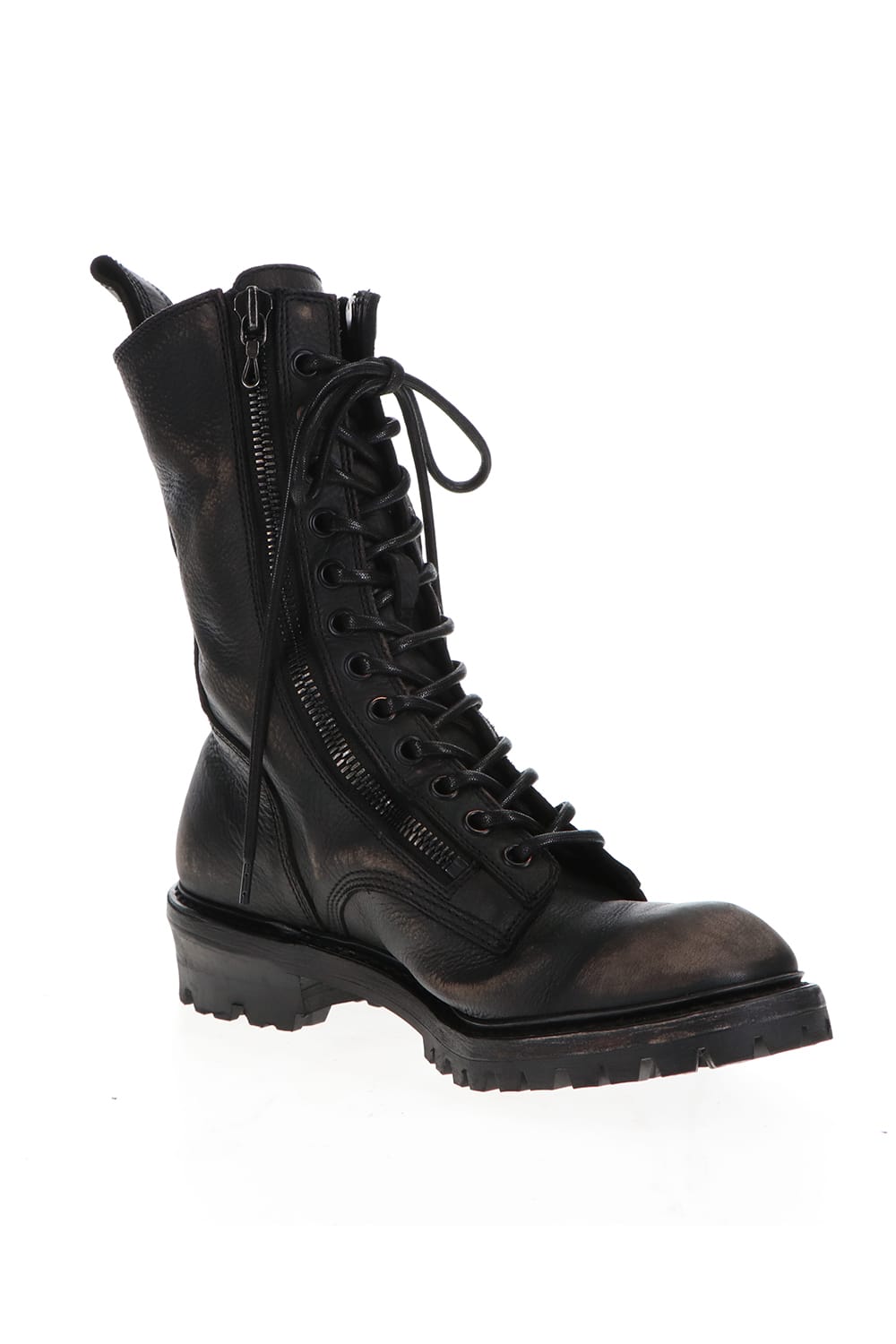 Cow Skin Damege Lace Up Boots