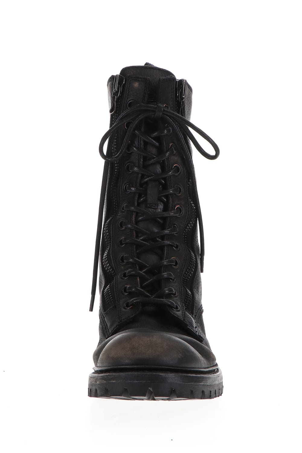 Cow Skin Damege Lace Up Boots