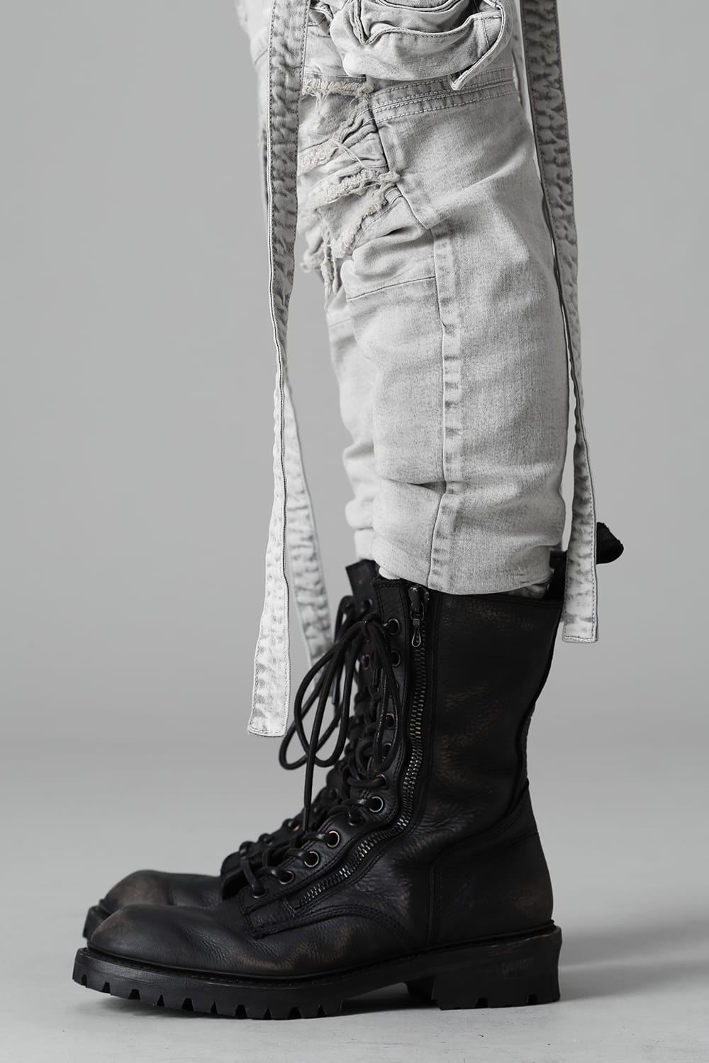 Cow Skin Damege Lace Up Boots