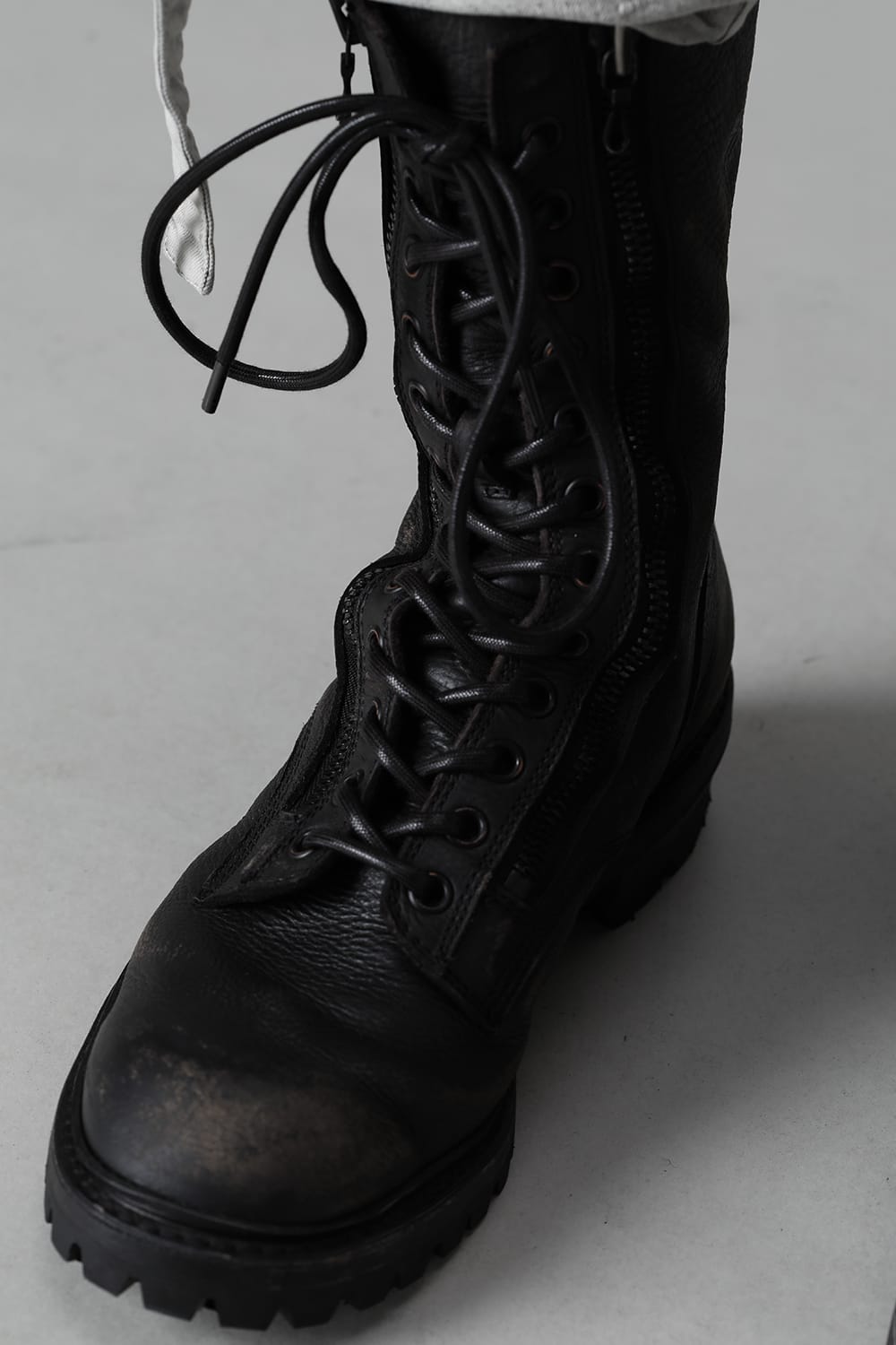 Cow Skin Damege Lace Up Boots