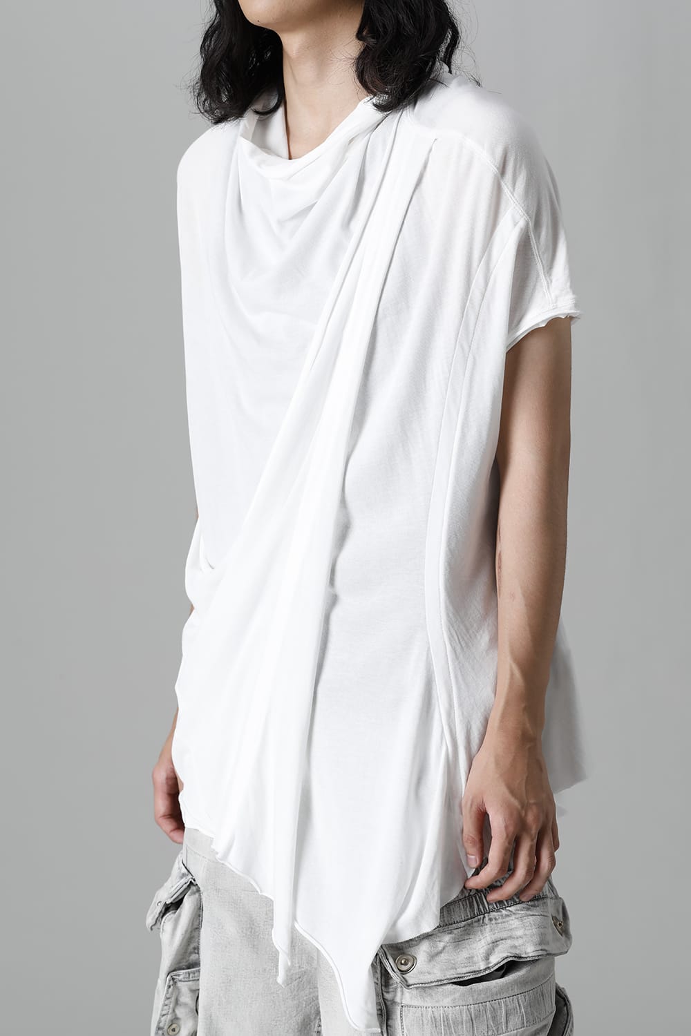 Cotton Cupro Jersey Drape Neck Cutsewn Off White