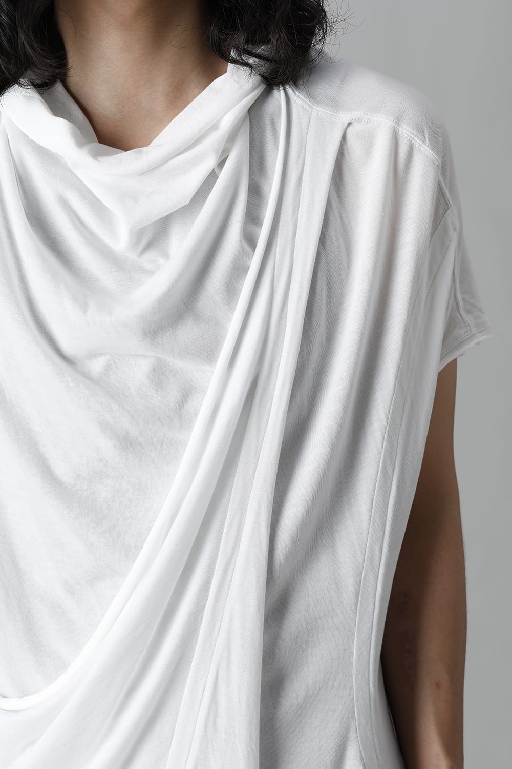 Cotton Cupro Jersey Drape Neck Cutsewn Off White