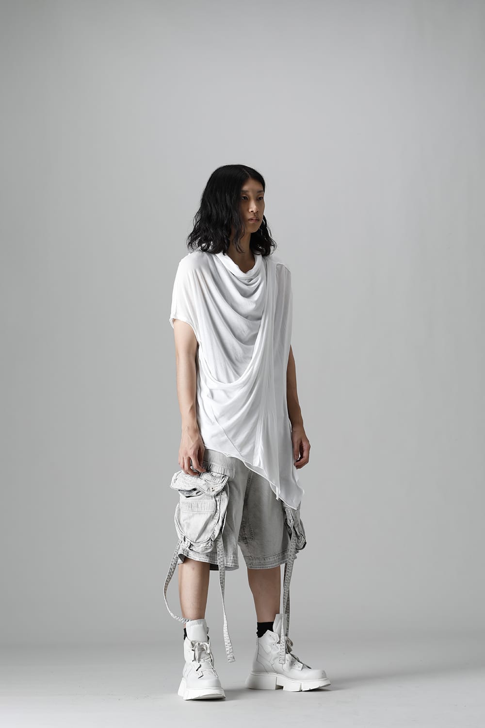 Cotton Cupro Jersey Drape Neck Cutsewn Off White