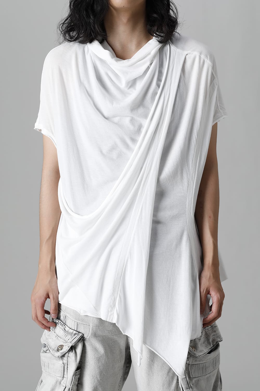 Cotton Cupro Jersey Drape Neck Cutsewn Off White