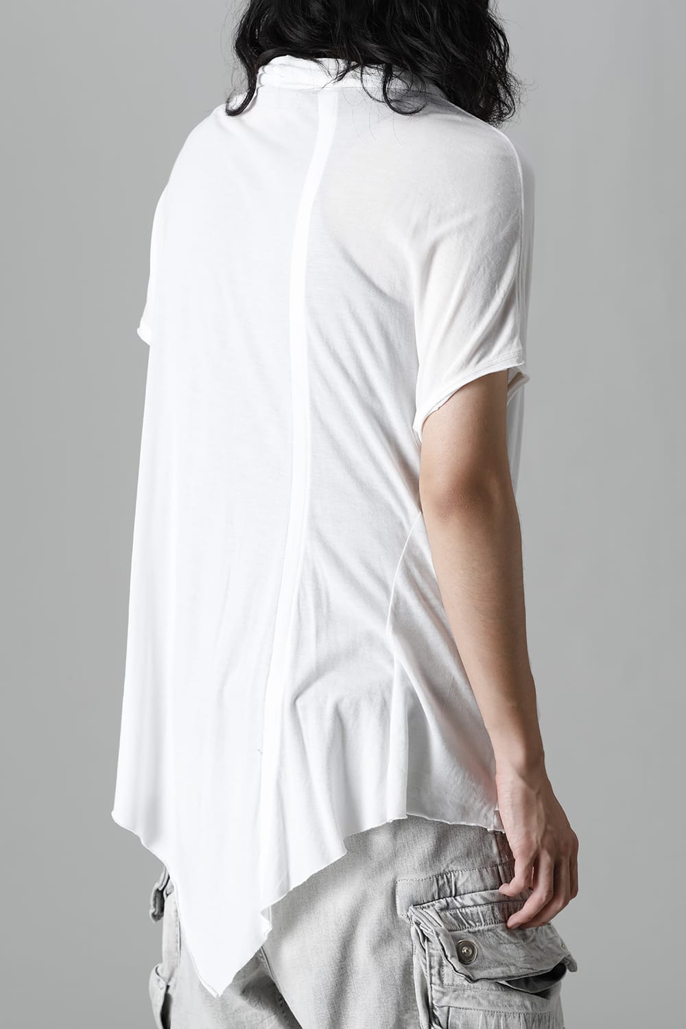 Cotton Cupro Jersey Drape Neck Cutsewn Off White