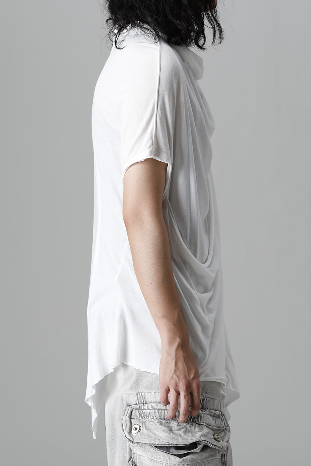 Cotton Cupro Jersey Drape Neck Cutsewn Off White