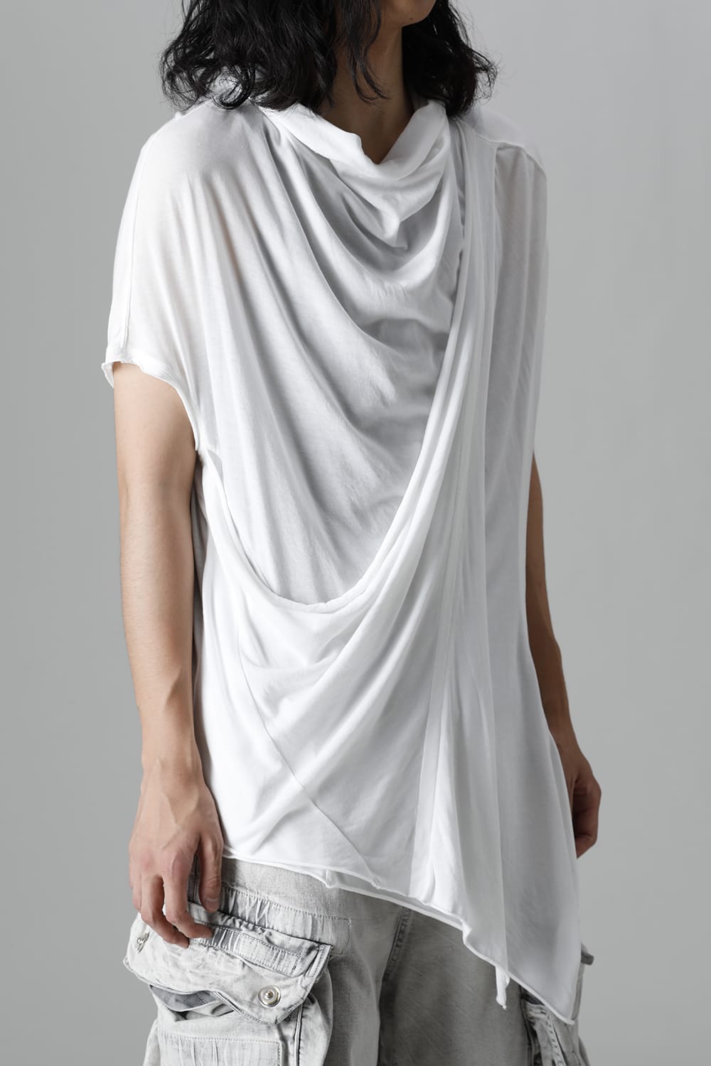 Cotton Cupro Jersey Drape Neck Cutsewn Off White