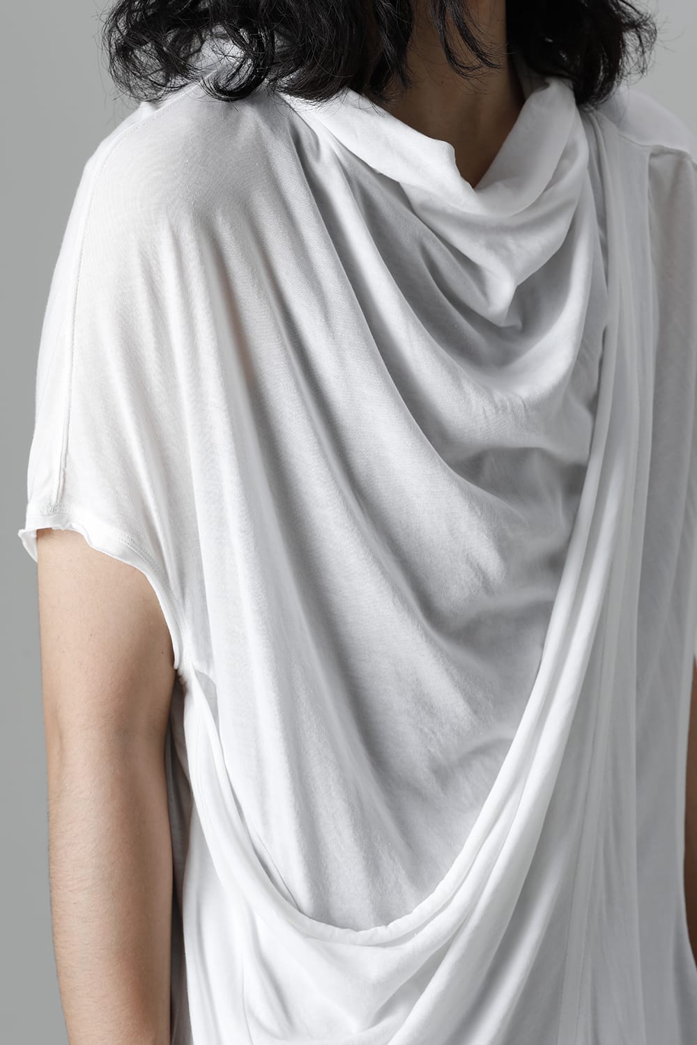 Cotton Cupro Jersey Drape Neck Cutsewn Off White