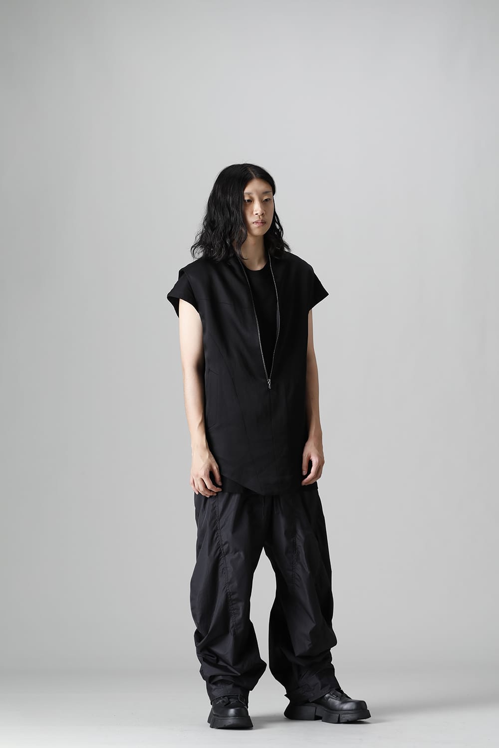 Satin jacquard Vest Black