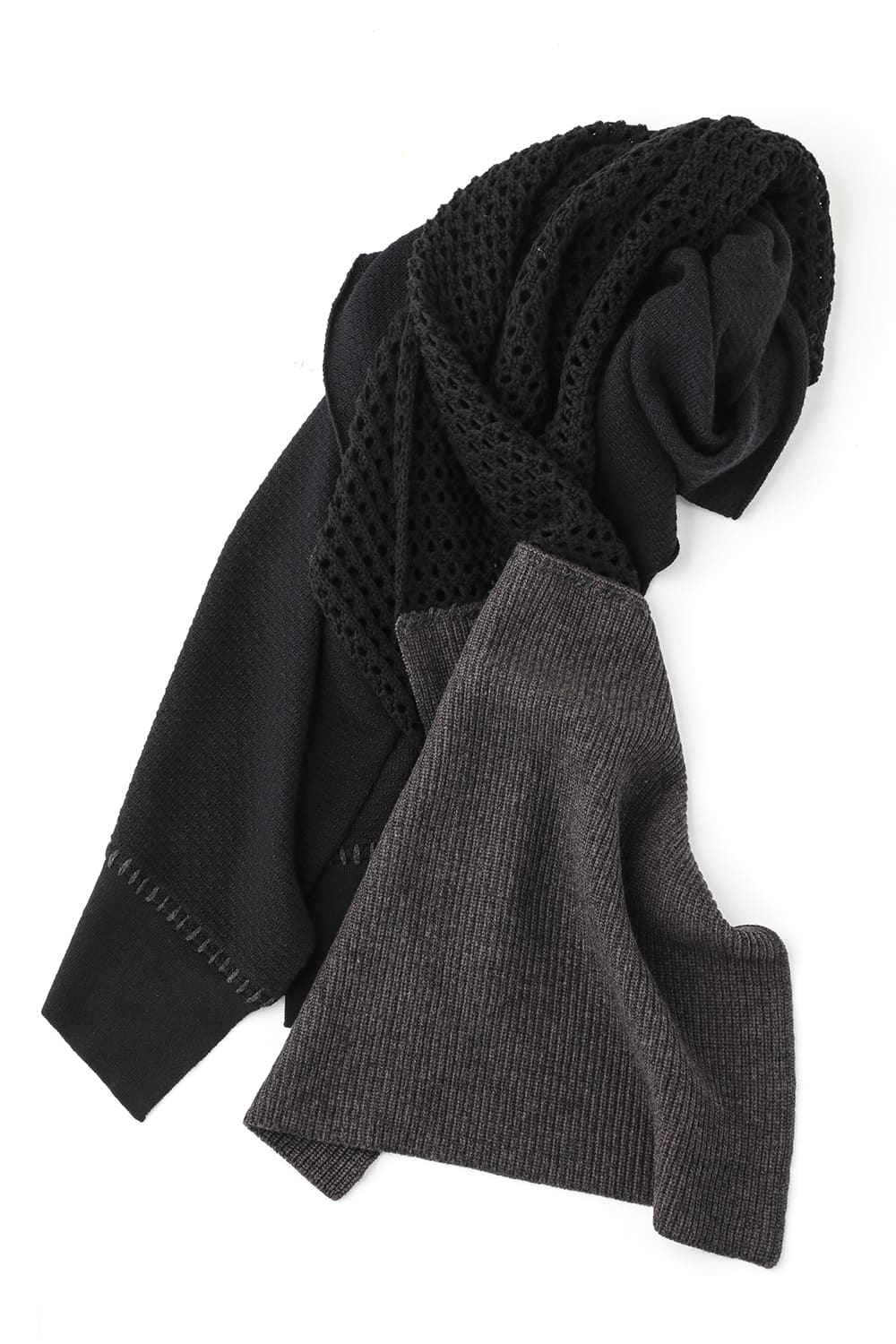 Patchwork stole merino wool / cotton Black