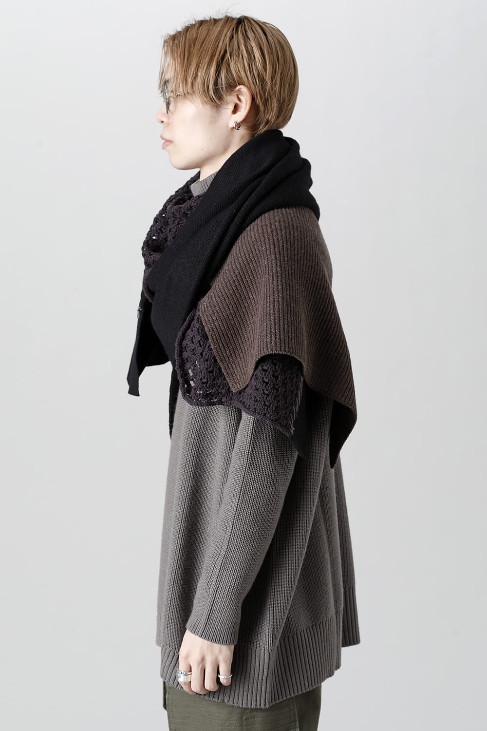 Patchwork stole Merino wool / Cotton Black Mix