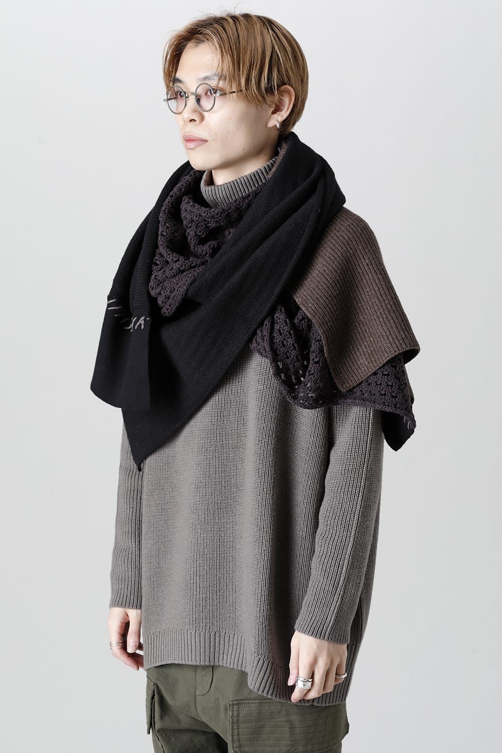Patchwork stole Merino wool / Cotton Black Mix