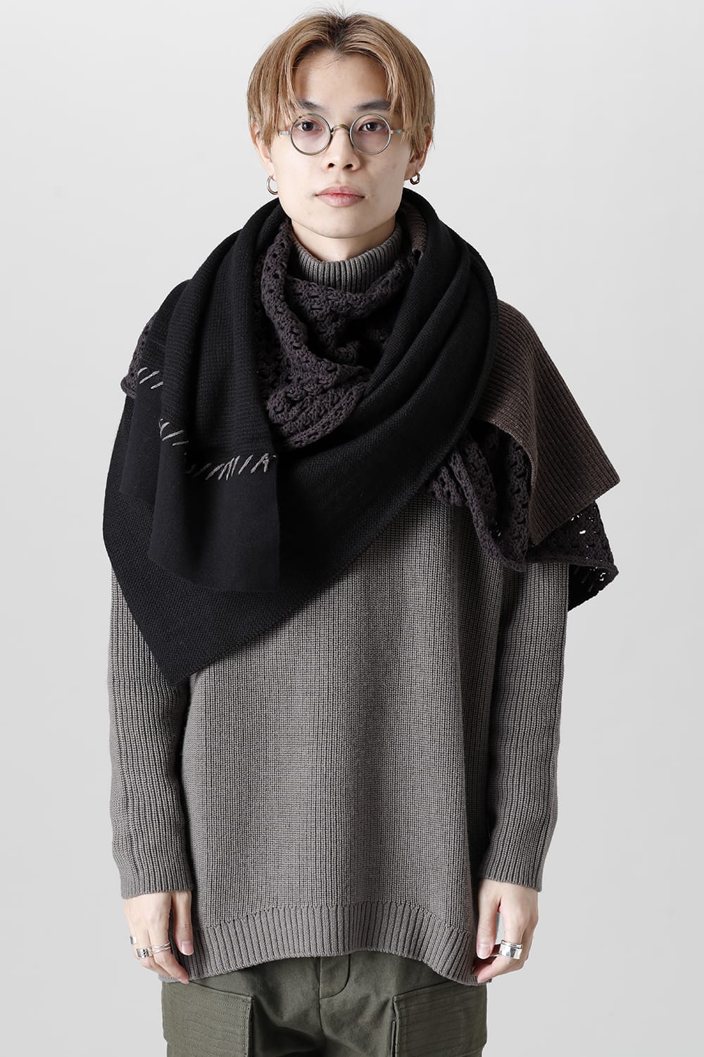Patchwork stole Merino wool / Cotton Black Mix