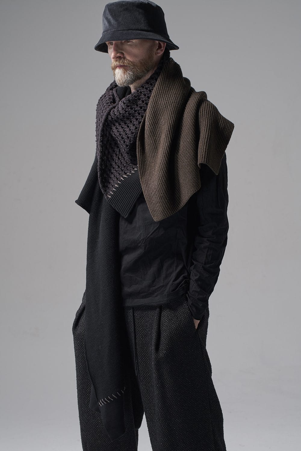 Patchwork stole Merino wool / Cotton Black Mix