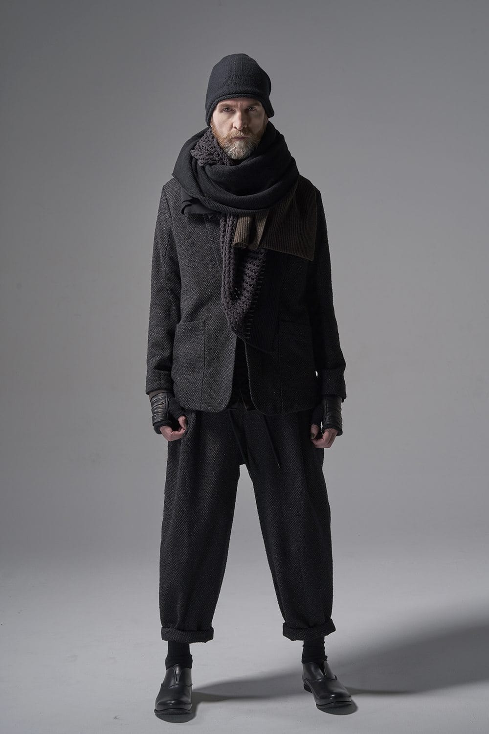 Patchwork stole Merino wool / Cotton Black Mix