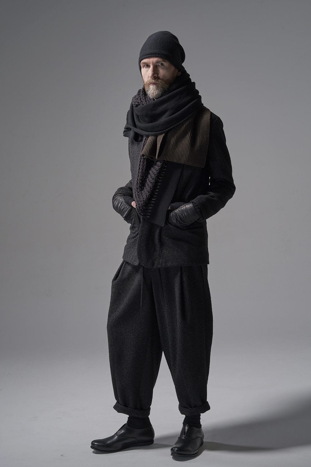 Patchwork stole Merino wool / Cotton Black Mix