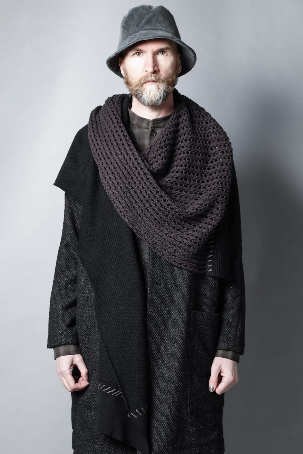 Patchwork stole Merino wool / Cotton Black Mix