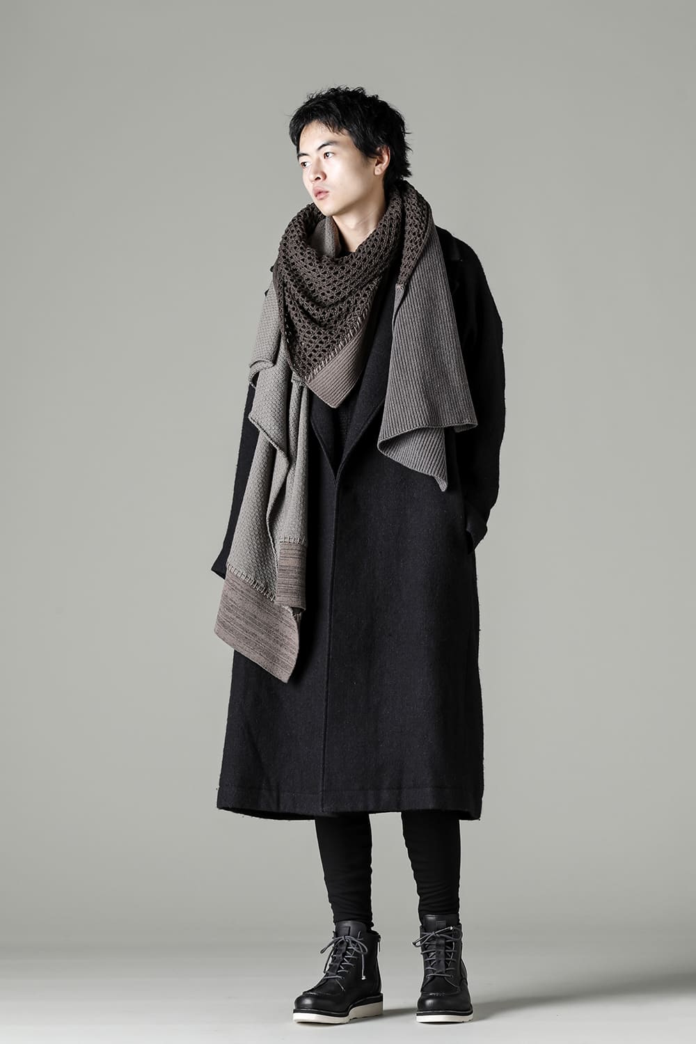 Patchwork stole merino wool / cotton Gray