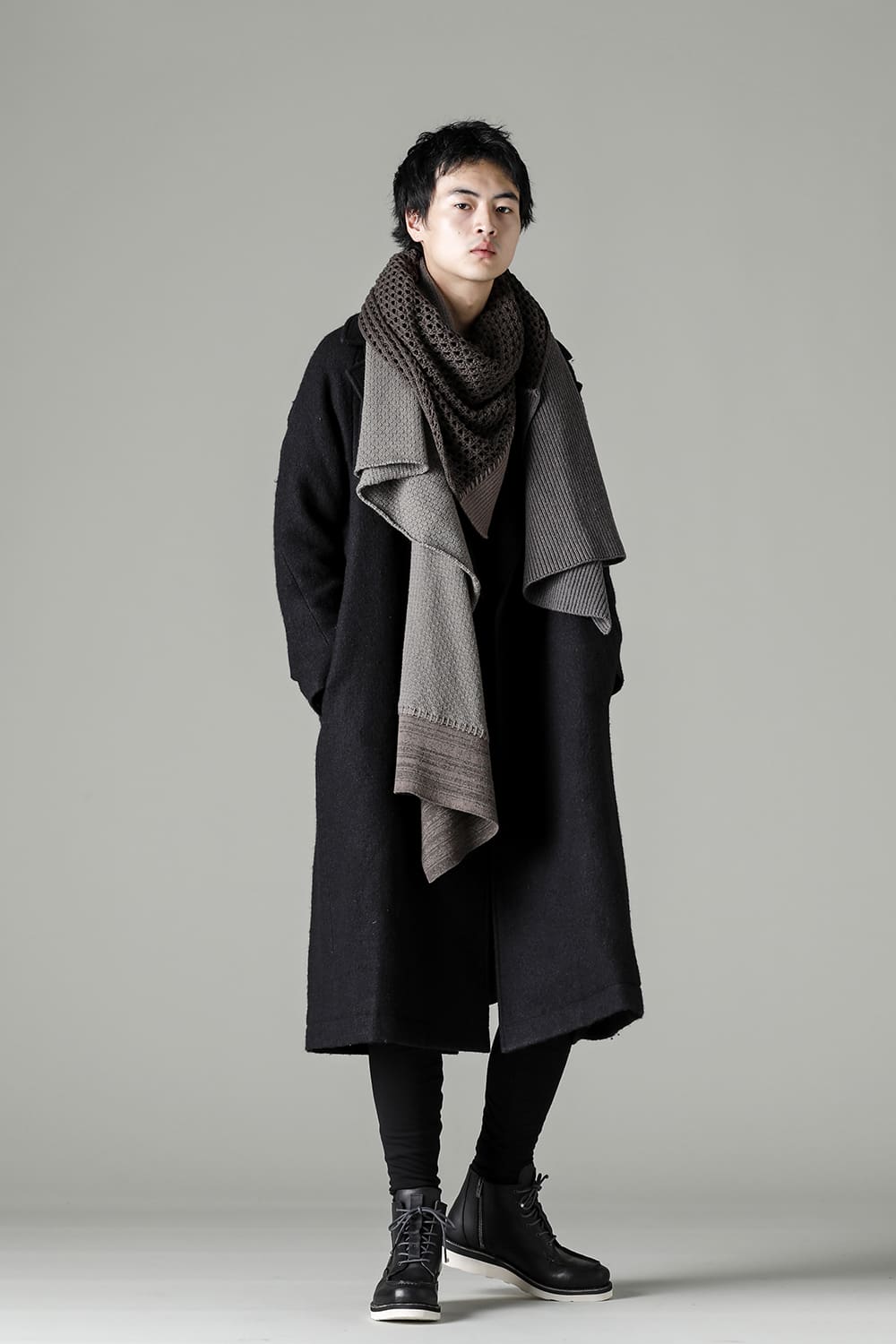 Patchwork stole merino wool / cotton Gray