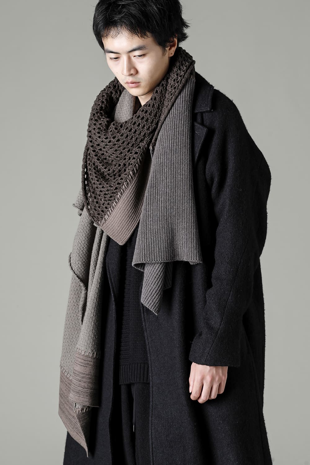 Patchwork stole merino wool / cotton Gray