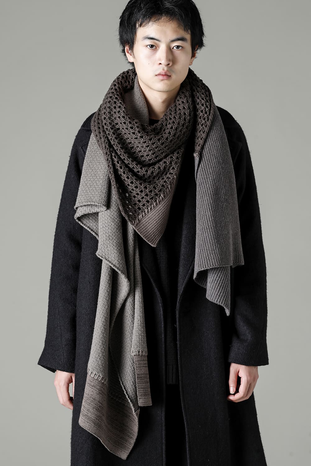 Patchwork stole merino wool / cotton Gray