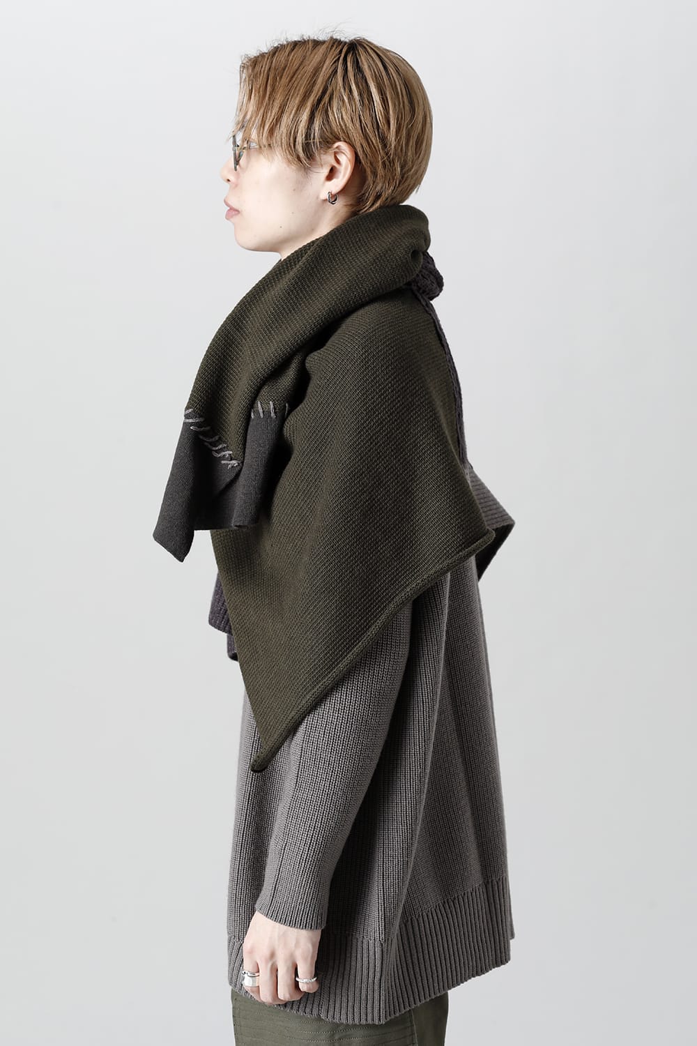 Patchwork stole Merino wool / Cotton Olive Mix