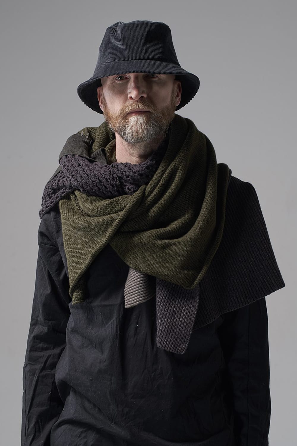 Patchwork stole Merino wool / Cotton Olive Mix