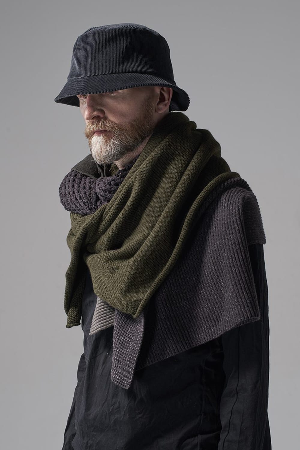Patchwork stole Merino wool / Cotton Olive Mix