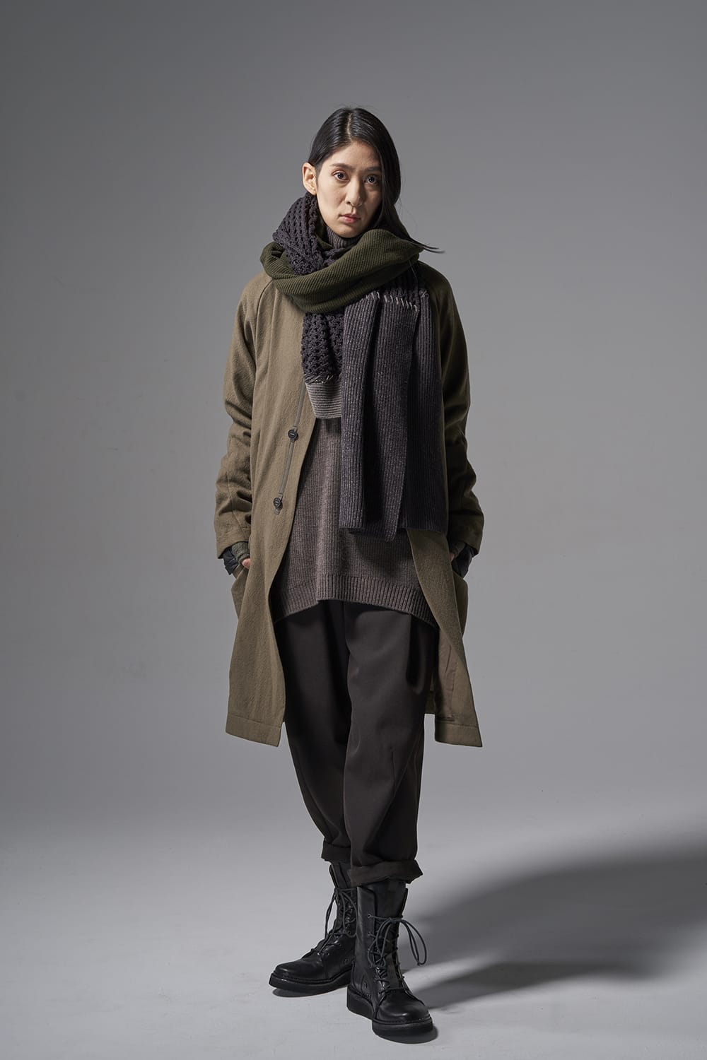 Patchwork stole Merino wool / Cotton Olive Mix