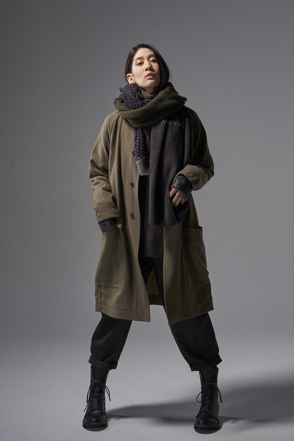 Patchwork stole Merino wool / Cotton Olive Mix