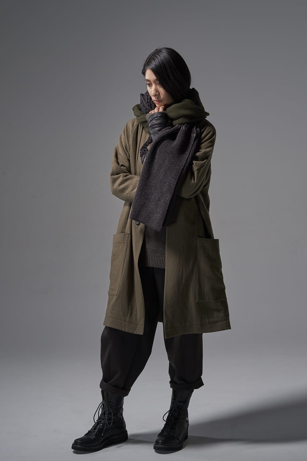 Patchwork stole Merino wool / Cotton Olive Mix