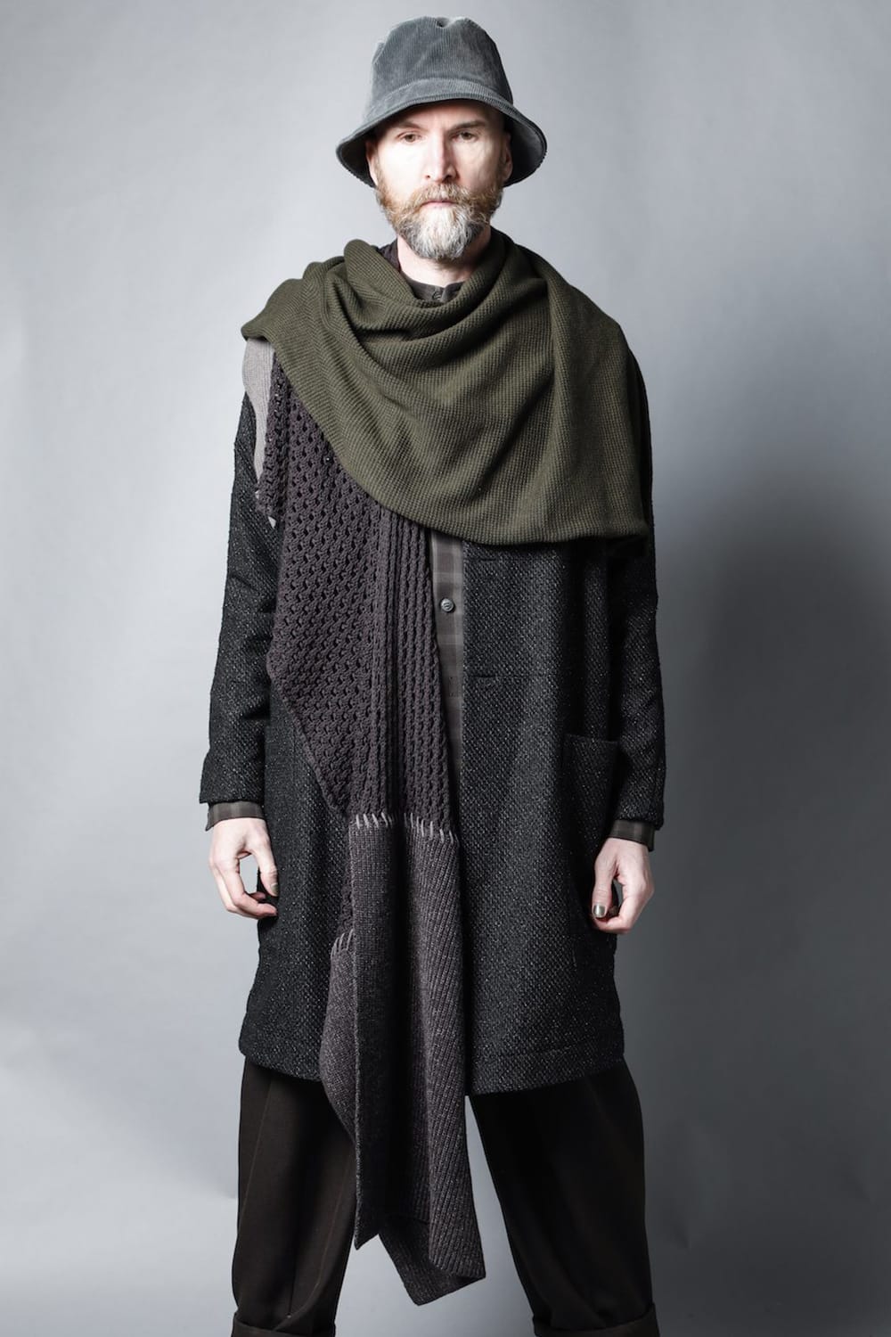 Patchwork stole Merino wool / Cotton Olive Mix