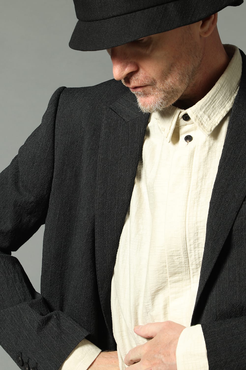 Shirt cotton / nylon Shadow jacquard  Ecru