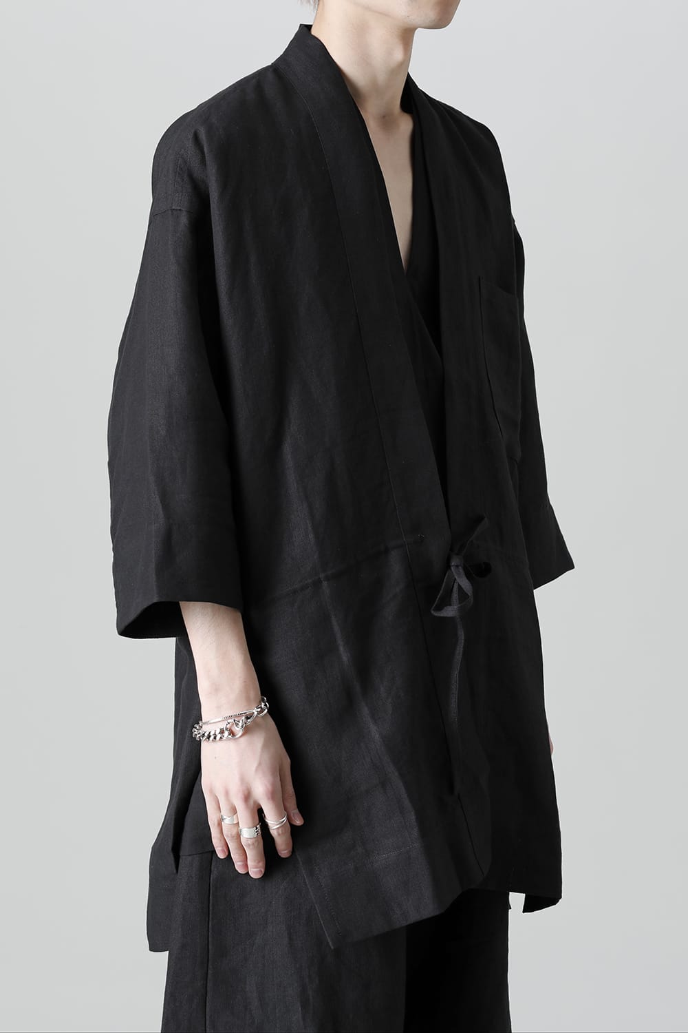 KIMONO#10  BLACK LINEN/PAPER CLOTH