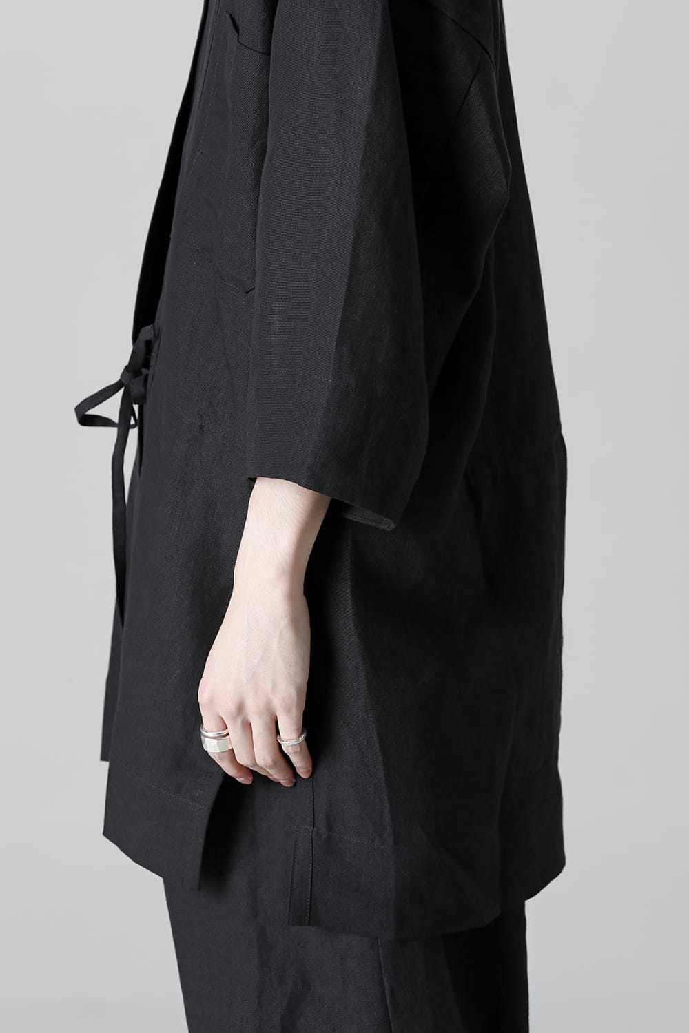 KIMONO#10  BLACK LINEN/PAPER CLOTH