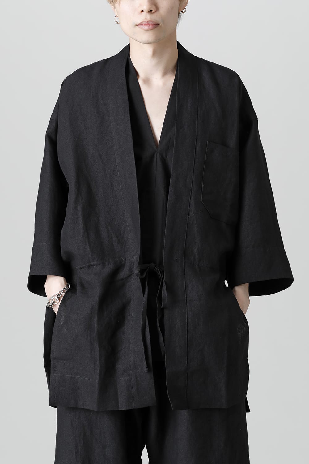 KIMONO#10  BLACK LINEN/PAPER CLOTH