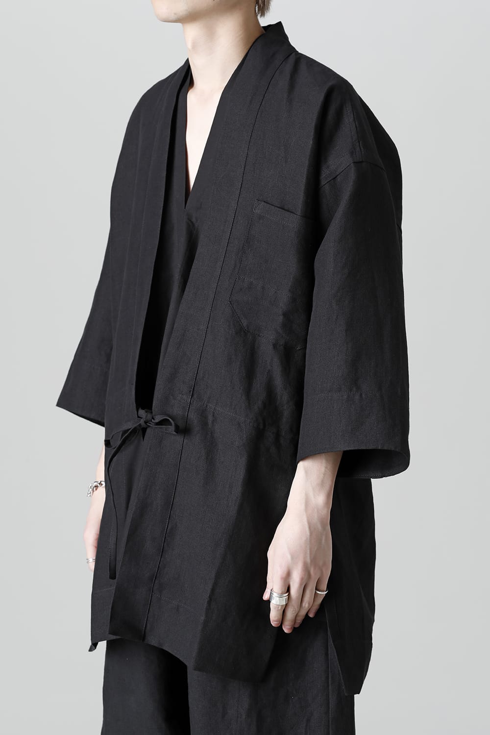 KIMONO#10  BLACK LINEN/PAPER CLOTH