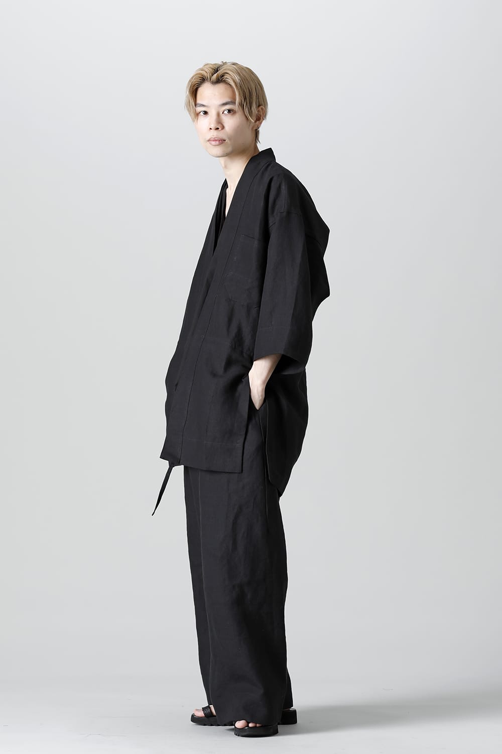 KIMONO#10  BLACK LINEN/PAPER CLOTH