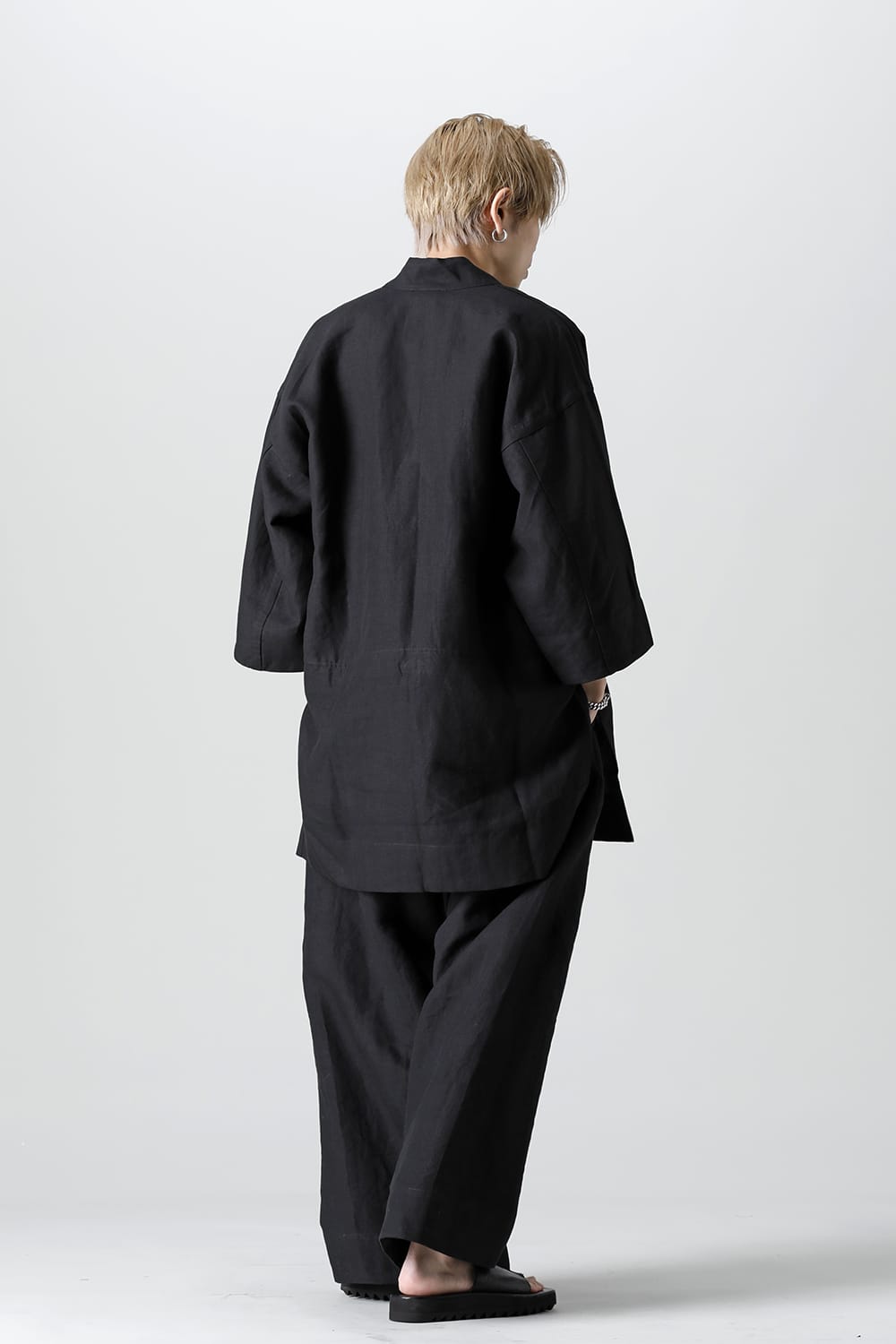 KIMONO#10  BLACK LINEN/PAPER CLOTH