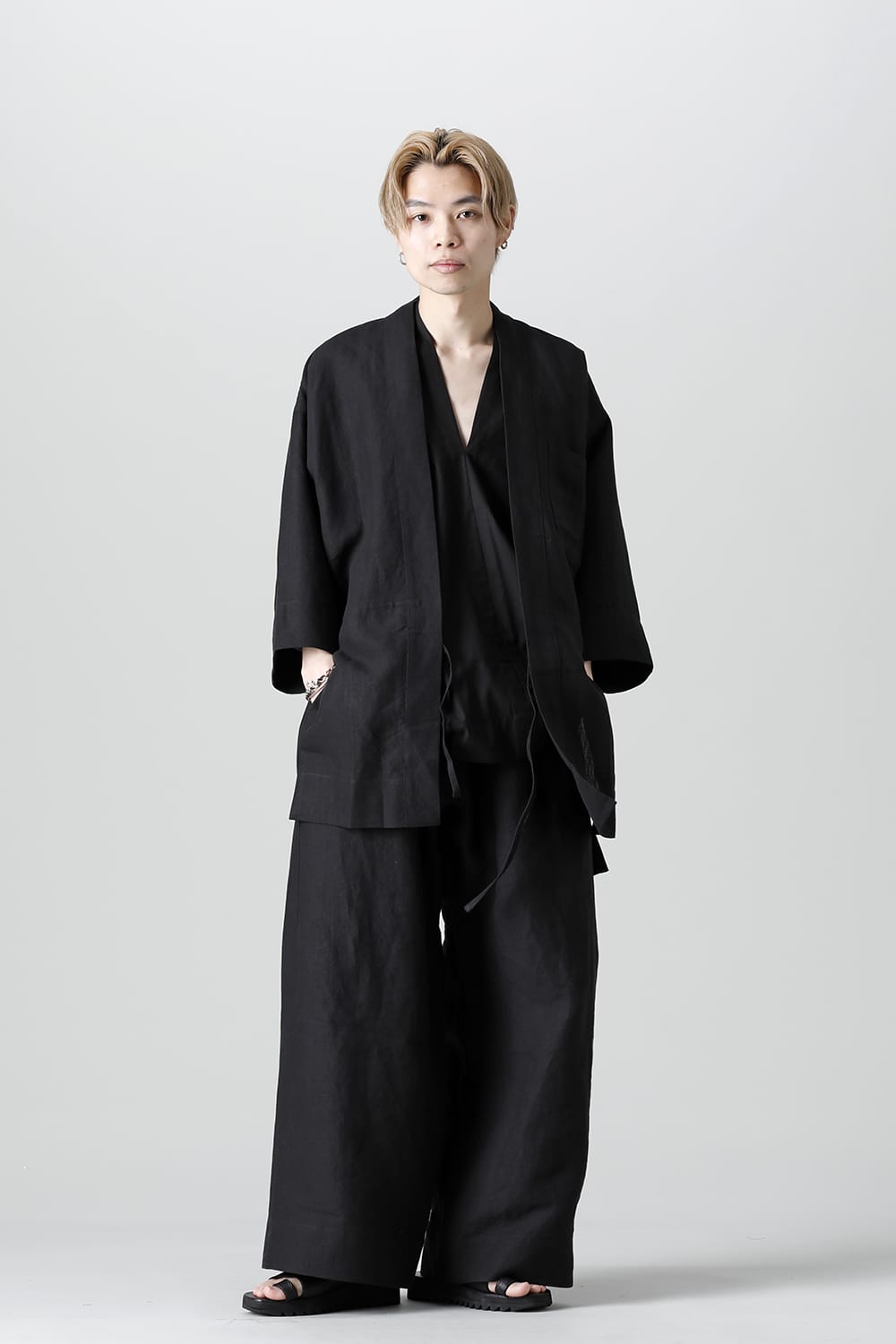 KIMONO#10  BLACK LINEN/PAPER CLOTH