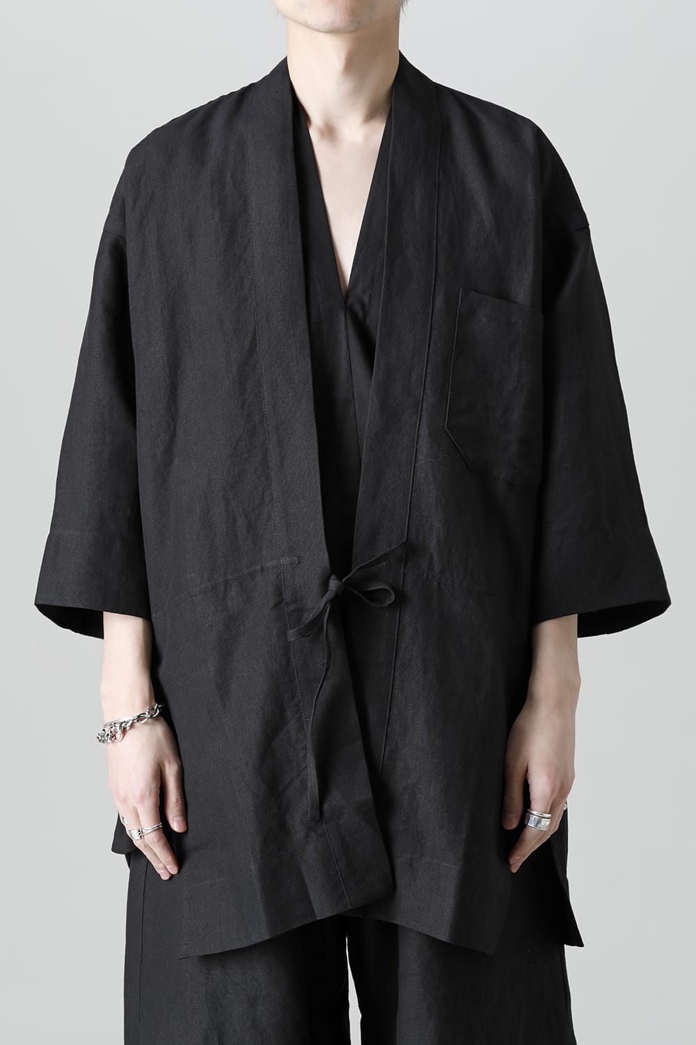 KIMONO#10  BLACK LINEN/PAPER CLOTH
